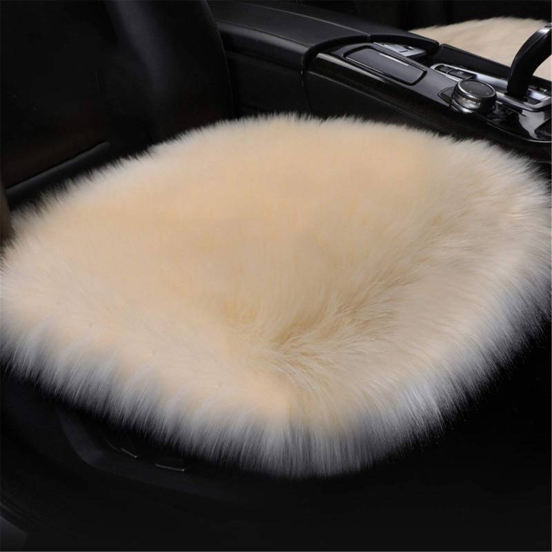 Plüsch Autositzbezug,Faux Lammfell Auto Sitzauflage,Winter Warme Sitzkissenbezug, Sitzbezug,Autositzkissen Abdeckung Modell Universal (Beige,Vordersitzkissen) von SWECOMZE