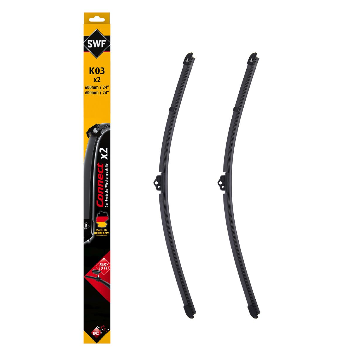 SWF Connect Wischer – K03 – Kit Aus in Deutschland Hergestellten Flachbalkenwischern Für Optimale Wischleistung 600mm/600mm – Vorne – 2er-Set, Black von SWF