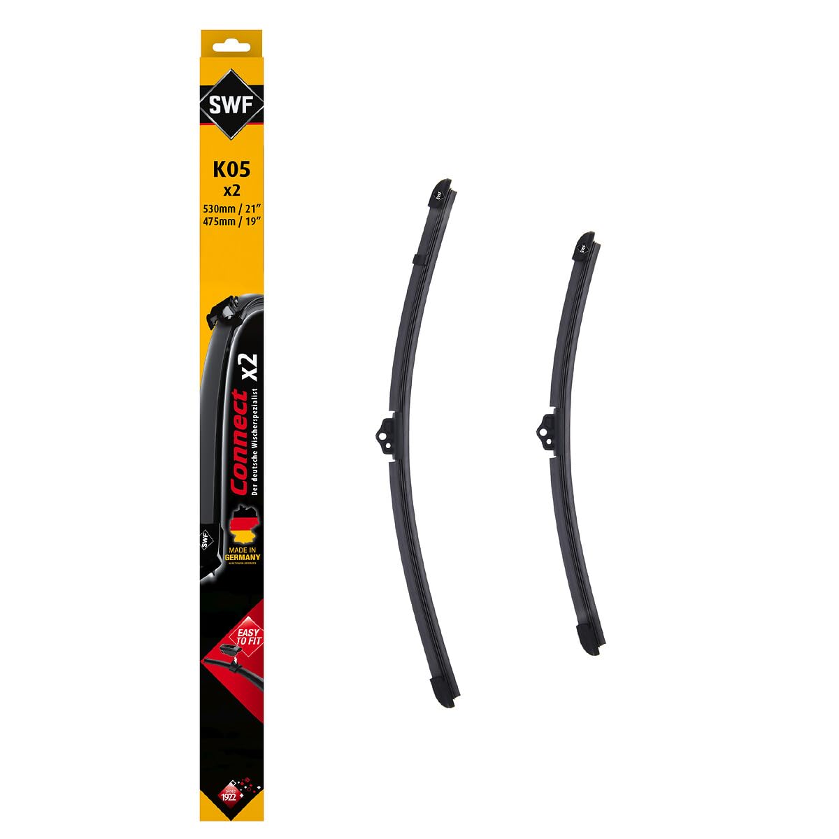 SWF Connect Wischer – K05 – Kit Aus in Deutschland Hergestellten Flachbalkenwischern Für Optimale Wischleistung 530mm/475mm – Vorne – 2er-Set von SWF