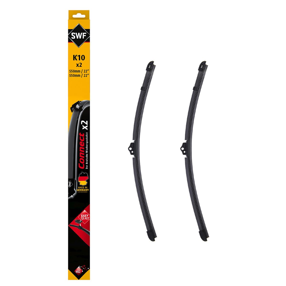 SWF Connect Wischer – K10 – Kit Aus in Deutschland Hergestellten Flachbalkenwischern Für Optimale Wischleistung 550mm/550mm – Vorne – 2er-Set, Black von SWF