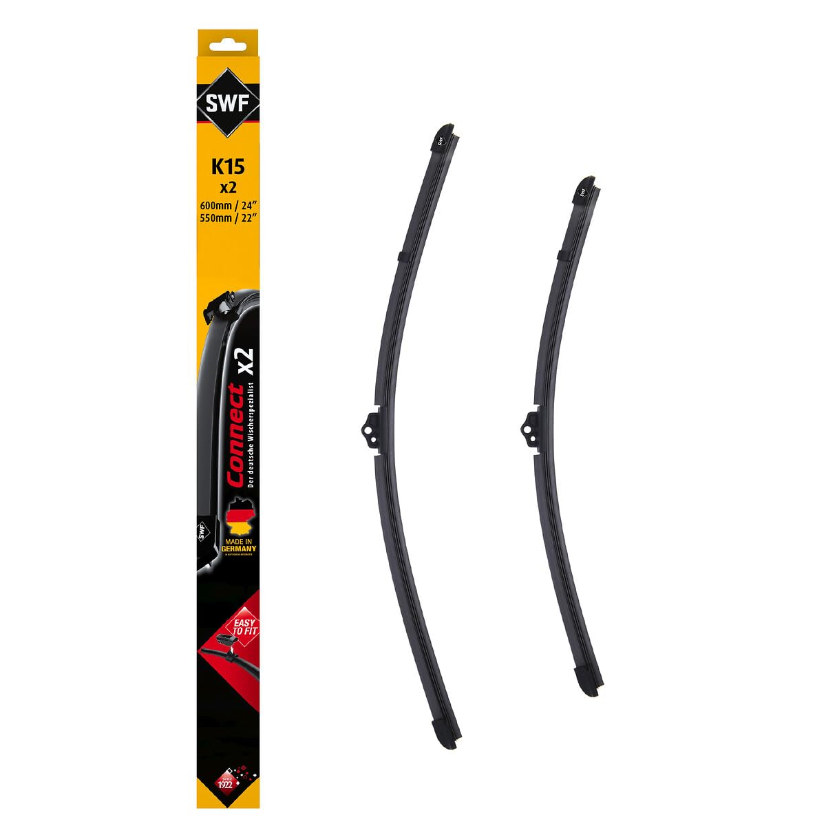 SWF Connect Wischer – K15 – Kit Aus in Deutschland Hergestellten Flachbalkenwischern Für Optimale Wischleistung 600mm/550mm – Vorne – 2er-Set von SWF