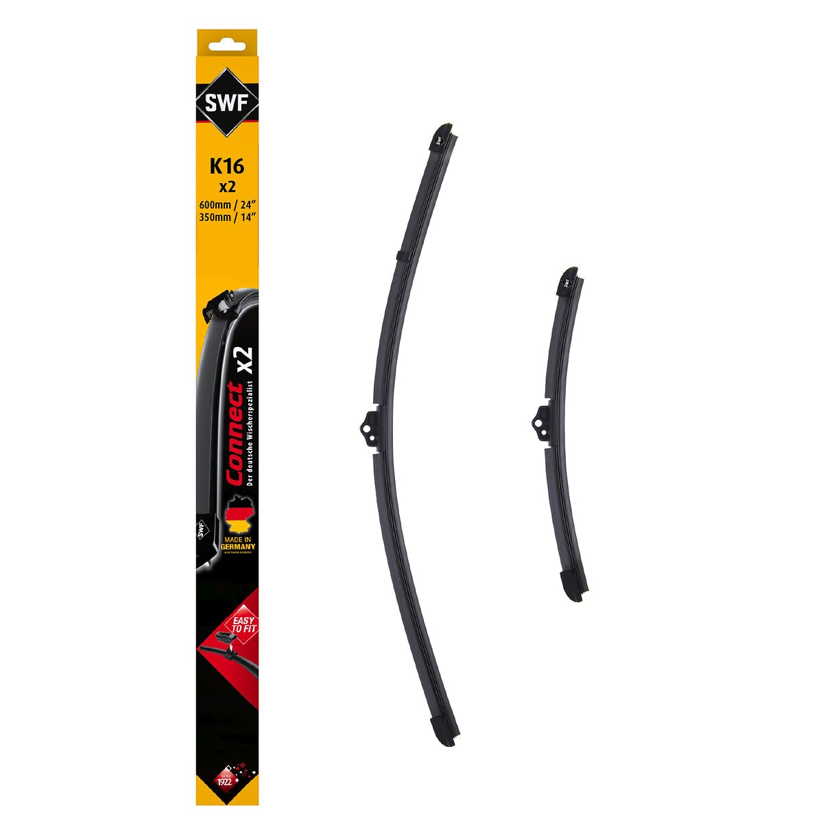 SWF Connect Wischer – K16 – Kit Aus in Deutschland Hergestellten Flachbalkenwischern Für Optimale Wischleistung 600mm/350mm – Vorne – 2er-Set von SWF