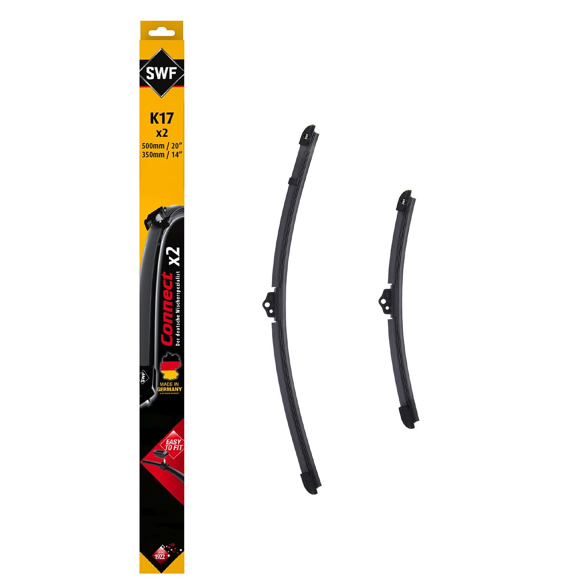 SWF Connect Wischer – K17 – Kit Aus in Deutschland Hergestellten Flachbalkenwischern Für Optimale Wischleistung 500mm/350mm – Vorne – 2er-Set von SWF