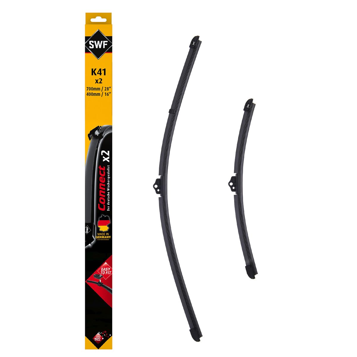 SWF Connect Wischer – K41 – Kit Aus in Deutschland Hergestellten Flachbalkenwischern Für Optimale Wischleistung 700mm/400mm – Vorne – 2er-Set, Black von SWF