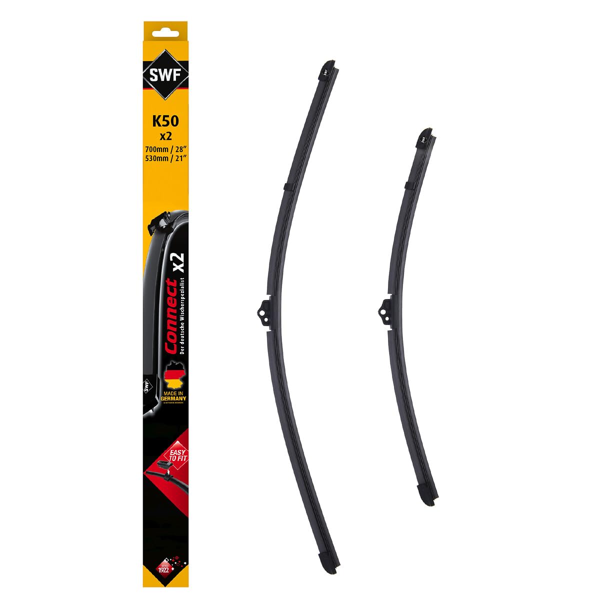 SWF Connect Wischer – K50 – Kit Aus in Deutschland Hergestellten Flachbalkenwischern Für Optimale Wischleistung 700mm/530mm – Vorne – 2er-Set von SWF