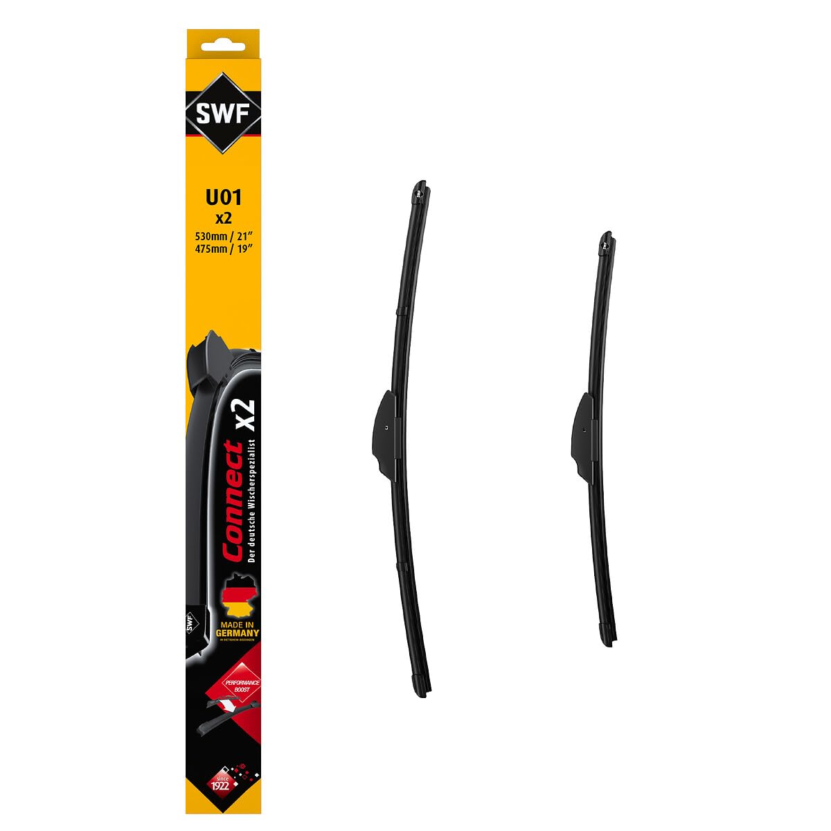 SWF Connect Wischer – U01 – Kit Aus in Deutschland Hergestellten Flachbalkenwischern Für Optimale Wischleistung 530mm/475mm – Vorne – 2er-Set von SWF