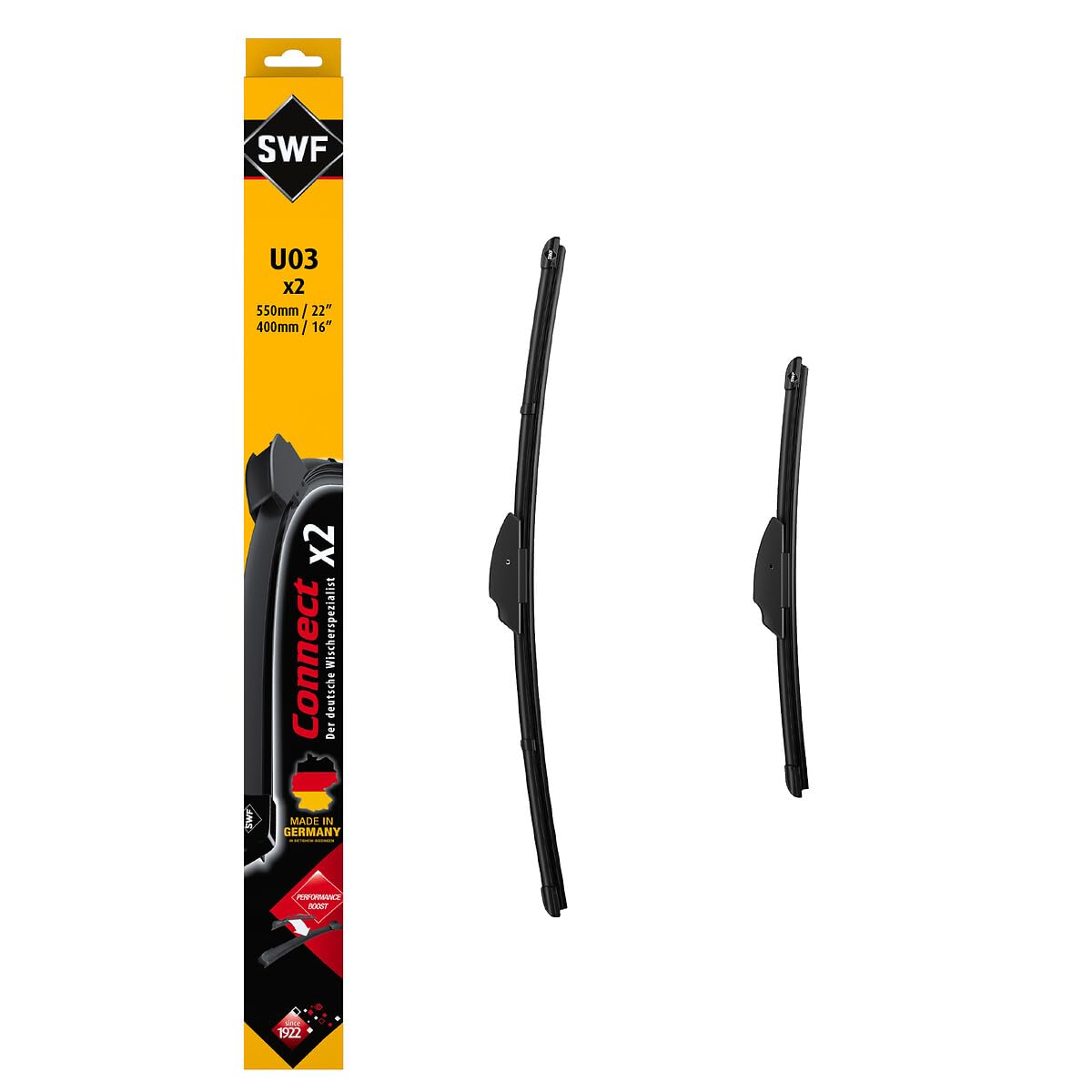 SWF Connect Wischer – U03 – Kit Aus in Deutschland Hergestellten Flachbalkenwischern Für Optimale Wischleistung 550mm/400mm – Vorne – 2er-Set von SWF