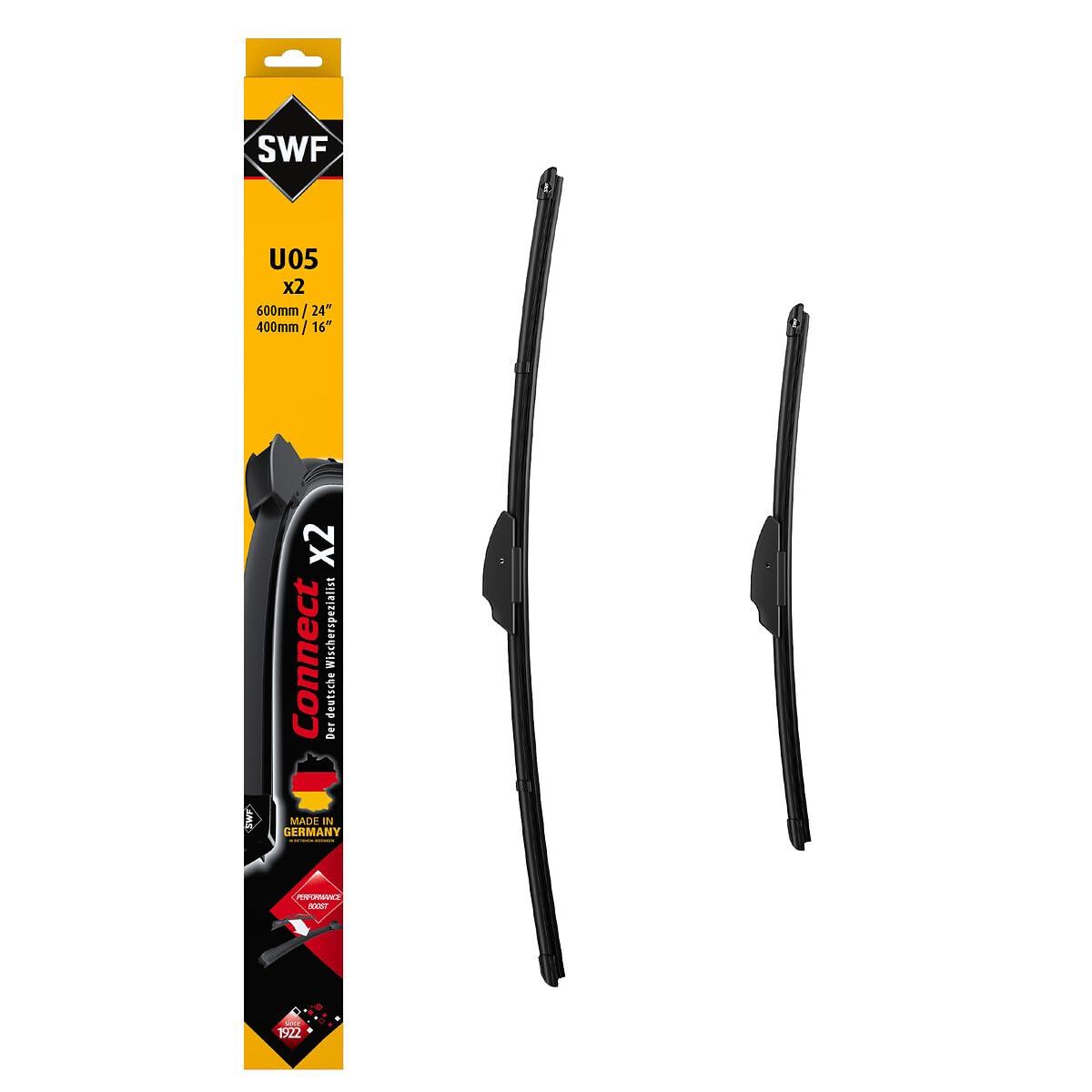 SWF Connect Wischer – U05 – Kit Aus in Deutschland Hergestellten Flachbalkenwischern Für Optimale Wischleistung 600mm/400mm – Vorne – 2er-Set, Black von SWF