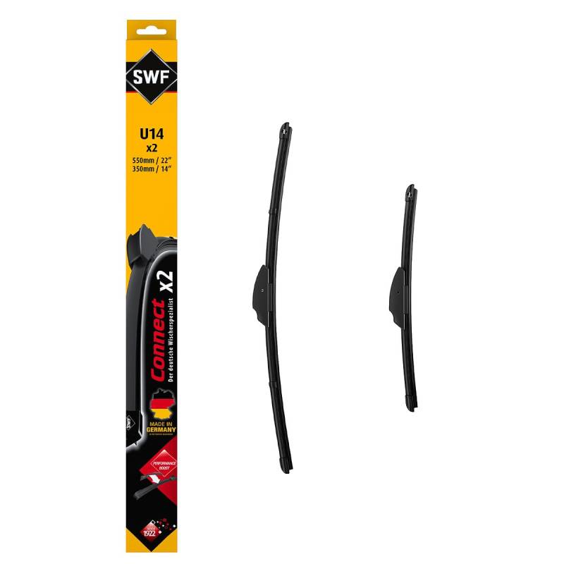 SWF Connect Wischer – U14 – Kit Aus in Deutschland Hergestellten Flachbalkenwischern Für Optimale Wischleistung 550mm/350mm – Vorne – 2er-Set, Black von SWF