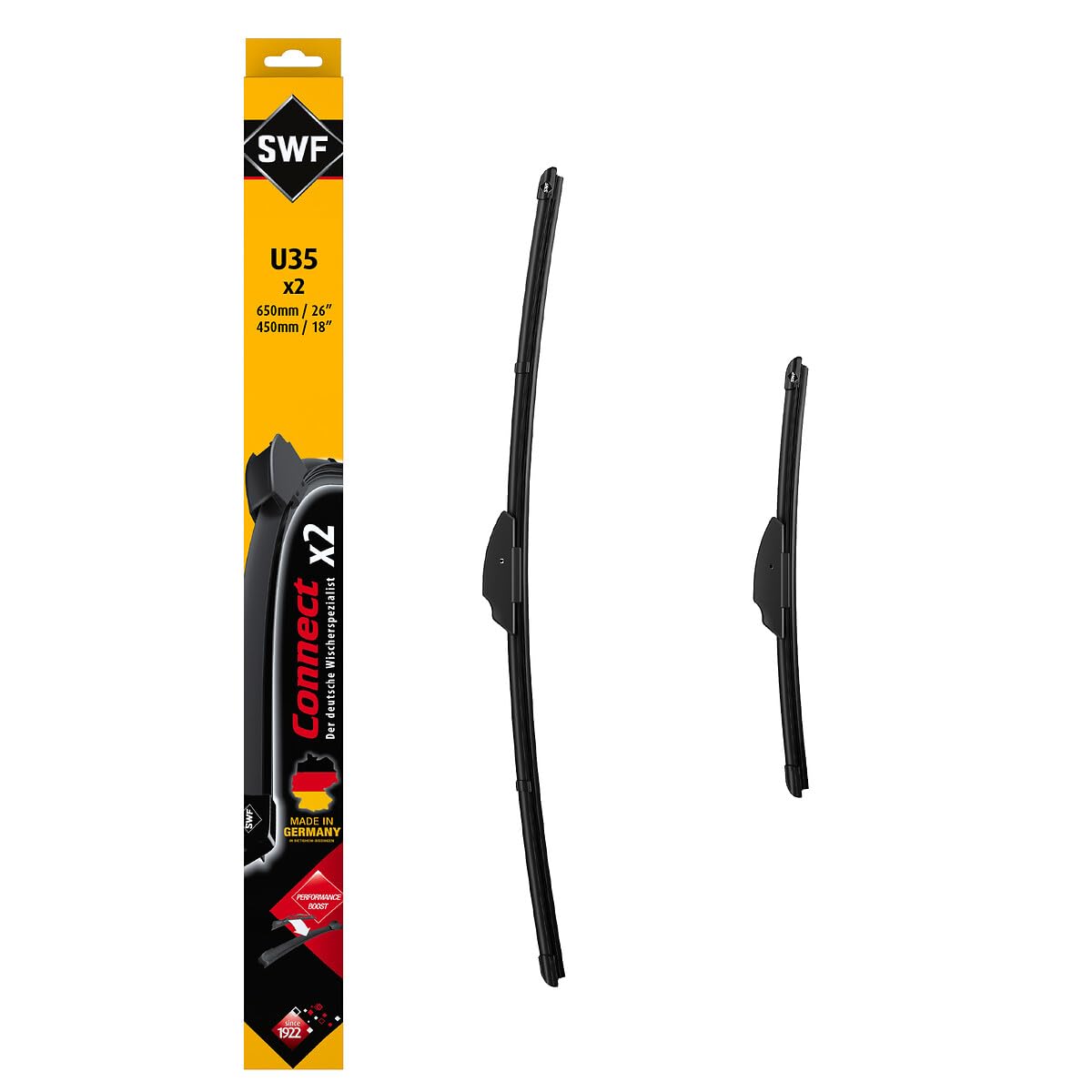 SWF Connect Wischer – U35 – Kit Aus in Deutschland Hergestellten Flachbalkenwischern Für Optimale Wischleistung 650mm/450mm – Vorne – 2er-Set von SWF