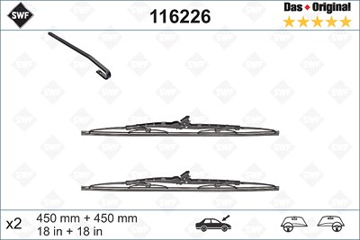 Swf Wischblatt [Hersteller-Nr. 116226] für BMW, Alfa Romeo, Audi, Ford, Ferrari, Gm Korea, Daihatsu, Ford Usa, Honda, Hyundai, Lancia, Kia, Porsche, R von SWF