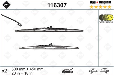 Swf Wischblatt [Hersteller-Nr. 116307] für Citroën, Honda, Hyundai, Mg, Mitsubishi, Peugeot, Rover, Smart, Ssangyong, Subaru, Suzuki, Toyota von SWF