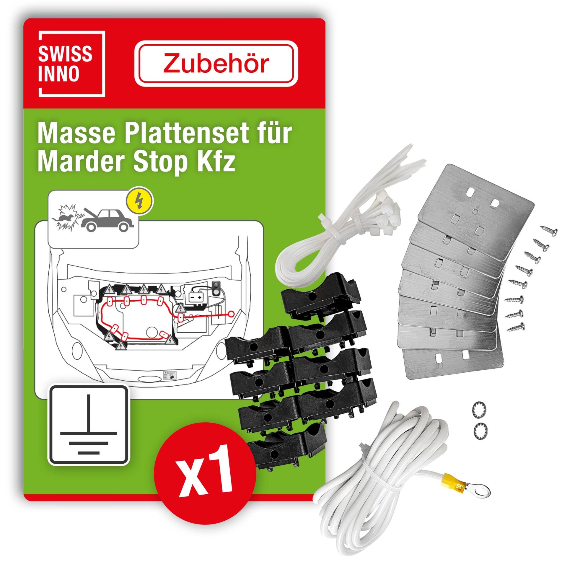 SWISSINNO Marderschreck Masseplatten Set für Marderabwehr Auto Hochspannung Marderabwehr KFZ - 45 pcs Profi Kit für Kunststoff Motorraum, geeignet für Marten Repellent Free Set - Einfache Installation von SWISSINNO