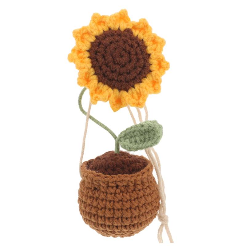 SWOOMEY Sonnenblumen-Anhänger cute decor sunflower pflanzendeko sonnenblumenö crochet flowers gestrickt häkeln Solar- Tür Gehäkeltes Sonnenblumen-Hängeornament Zubehör für Rückspiegel Garn von SWOOMEY