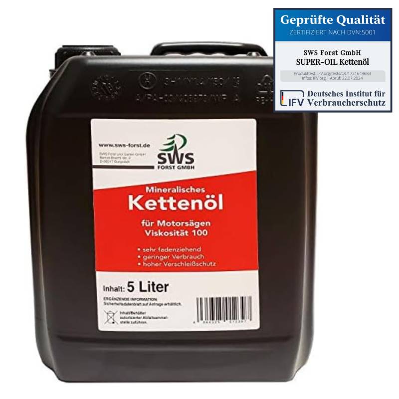 SWS Forst GmbH SUPER-OIL Kettenöl Sägekettenöl mit Haftzusatz für Kettensägen Führungsschienen und Sägeketten (5 Liter) von SWS FORST GMBH