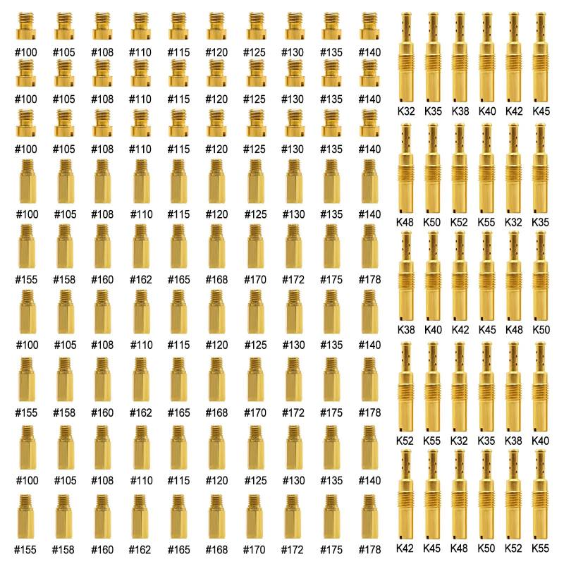 SWTHM 120 Stück PWK PE CVK Vergaserdüsen-Set, 90 Stück Vergaser-Hauptdüsen und 30 Stück langsame Pilotdüsen SCL-2018090002-ZH-T-01 Messing-Hauptstrahl-Pilotdüsen-Kit für OK-O, KO-SO Vergaser von SWTHM