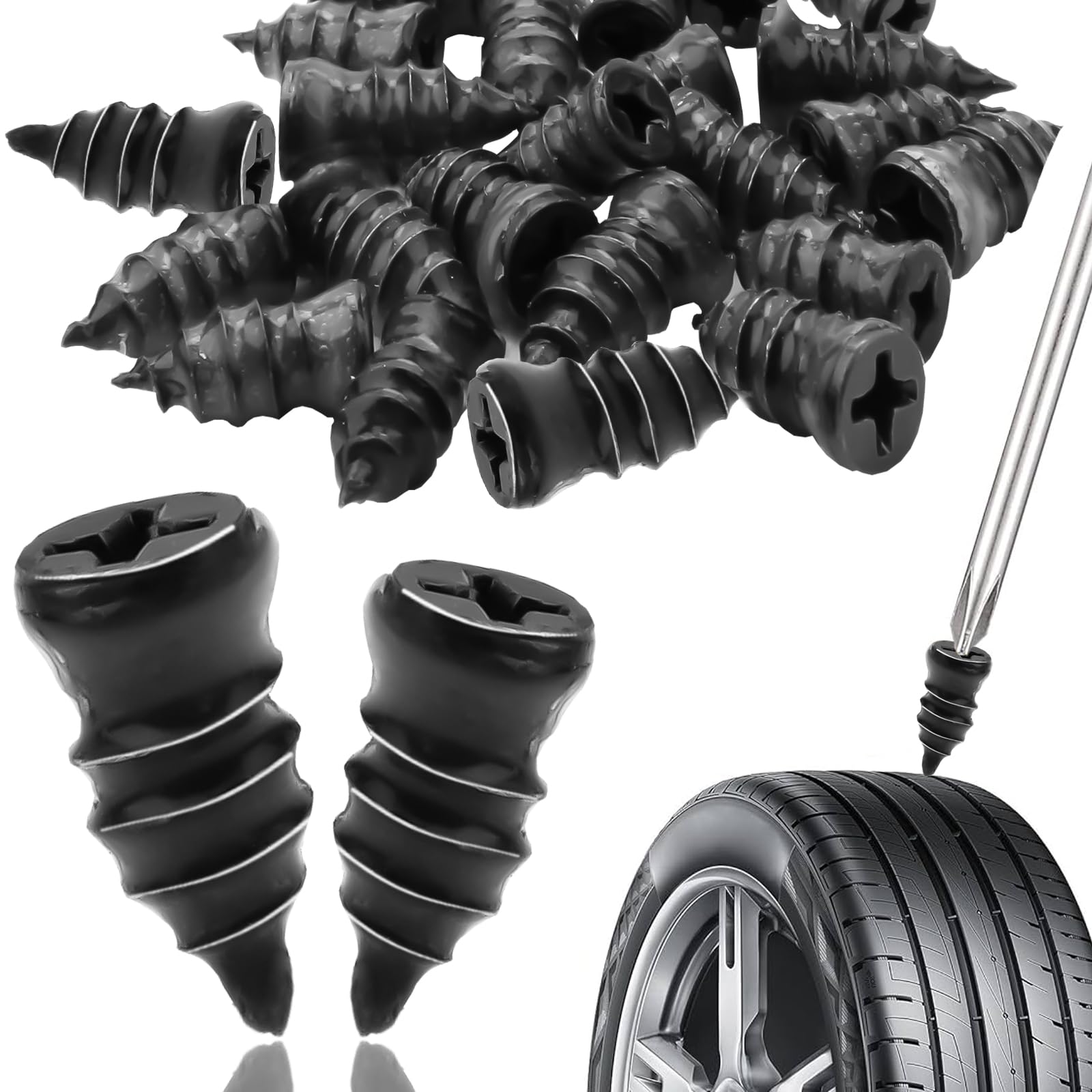 SWTYExt 24 Stück Vakuum Reifen Reparatur-Nagel Reifenreparaturset Reifen Reparatur Gumminägel Schlauchlose Reifen-Reparaturset Autoreifen Reparatur Tubeless für Motorrad Fahrräder - Klein von SWTYExt
