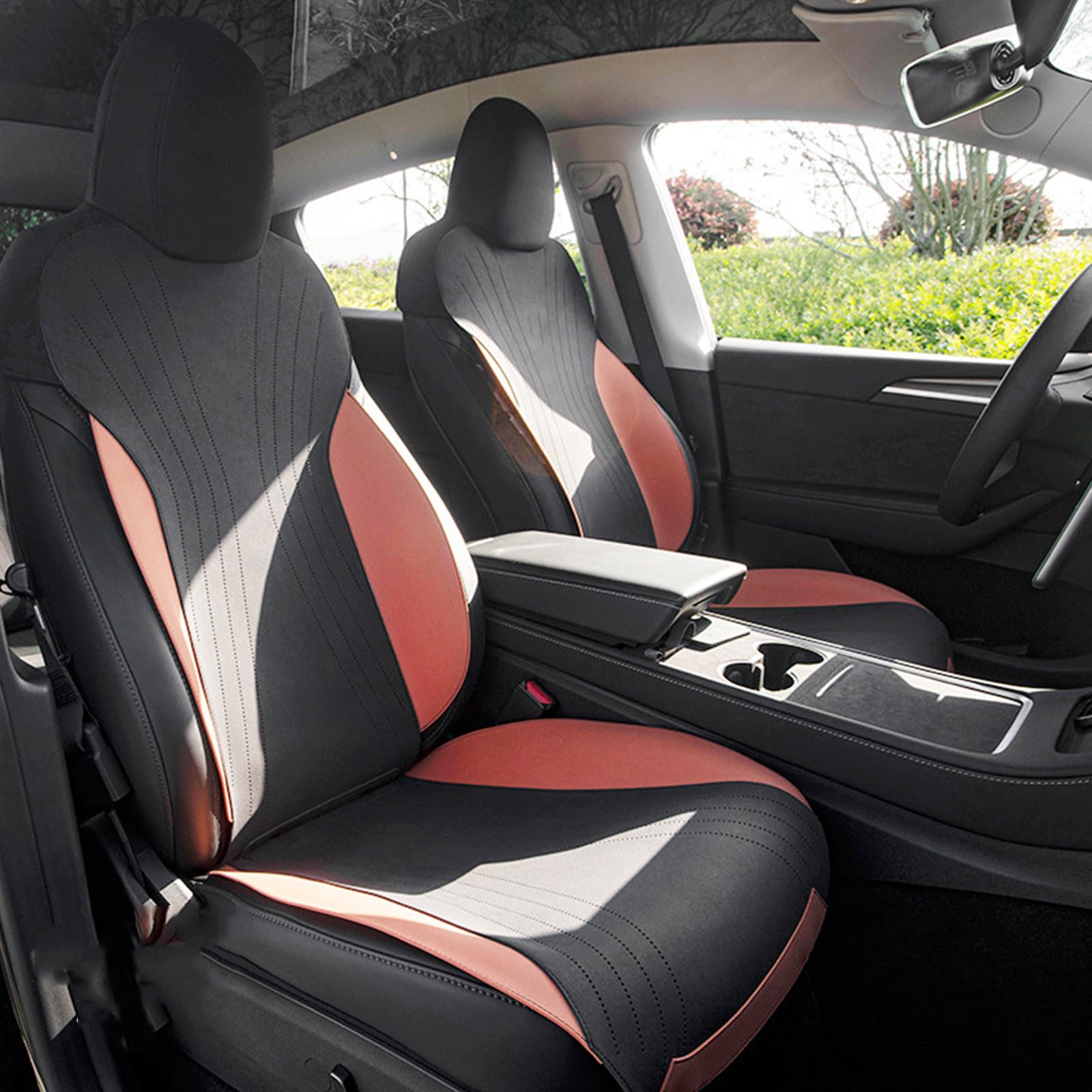 SXET Autositzbezüge Set Kompatibel mit Tesla Model 3 (2017-2024), Stilvolles Komfortabel Autositzschoner Geeignet für 5 Sitzplätze, Atmungsaktiv Autositzbezug Auto-Sitzbezug von SXET