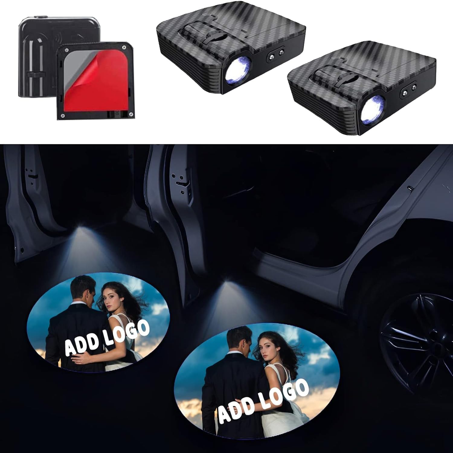 2 Stück Personalisiert Auto türlicht Logo-Projektor, Wireless Autotür HD projektor Licht, Personalisiert Autotür Willkommen LED Light, Atmosphärenlicht für alle Automodelle von SXLONG