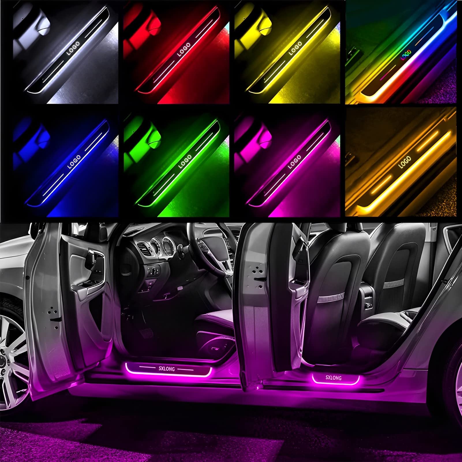 LED-Induktionslicht einstiegsleisten, Personalisiert Logo/Text 7 Farben LED Innenbeleuchtung Auto, Verkabelungsfreie wasserdicht LED Willkommenslicht Car Door Geschenke für alle Automodelle von SXLONG