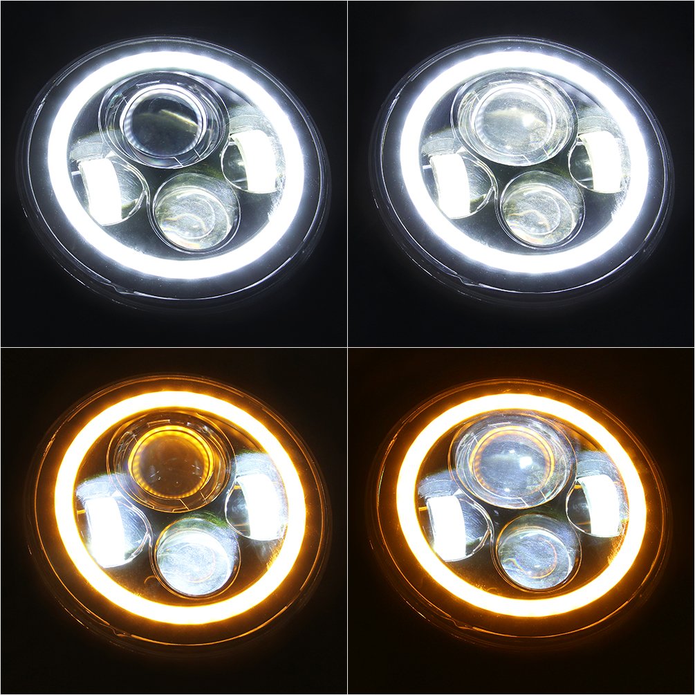 17,8 cm LED-Scheinwerfer mit zwei Halo-Ringen, weiß und bernsteinfarbenes Licht, Fern- und Abblendlicht, 2 Stück, Aluminiumlegierung, kompatibel mit J E E P Wr an gl er 2007–2017 von SXMA