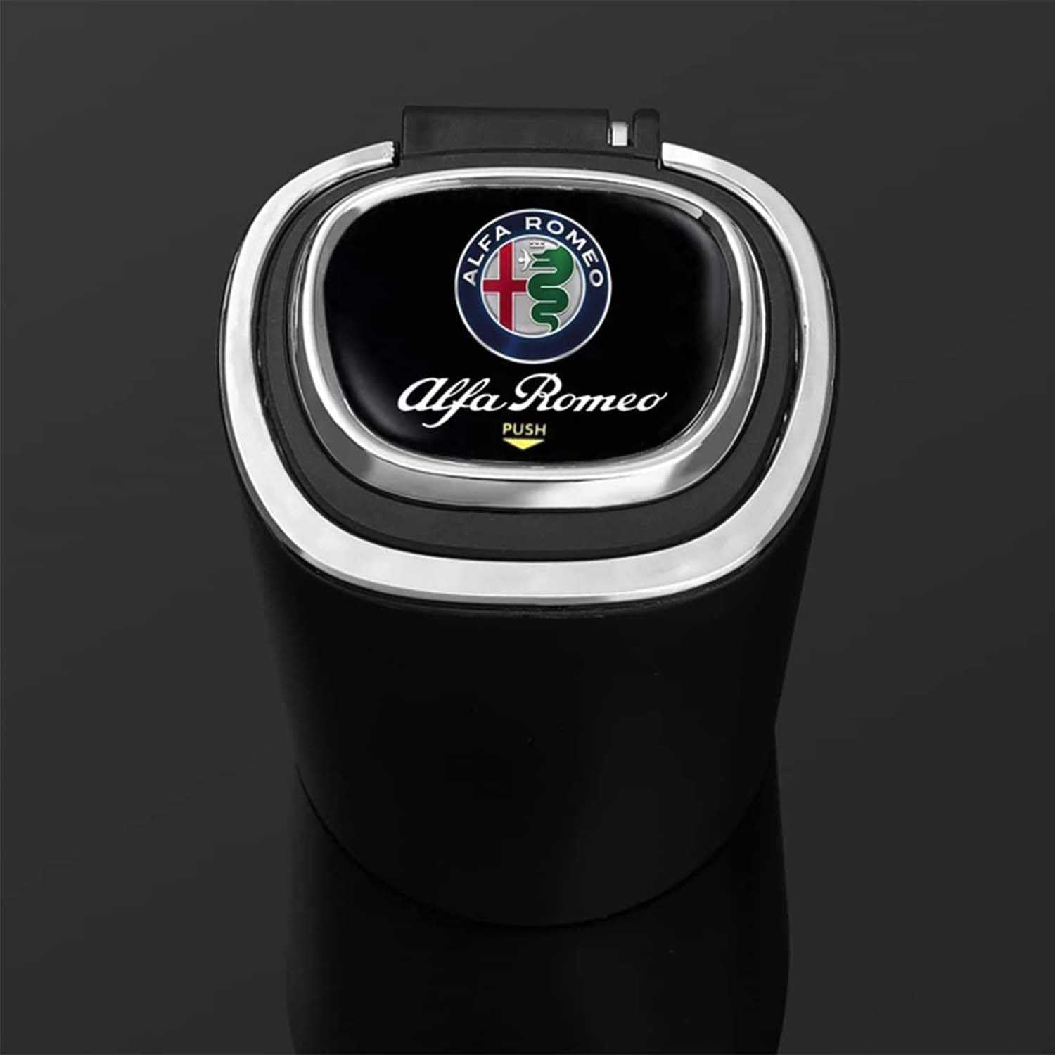 SXSTYSXCLGS Auto Aschenbecher, rauchfreien Aschenbecher mit Deckel für Alfa Romeo Giulia 159 147 156 166 GT Mito Giulietta Stelvio,Tragbarer Edelstahl Aschenbecher mit LED Licht von SXSTYSXCLGS