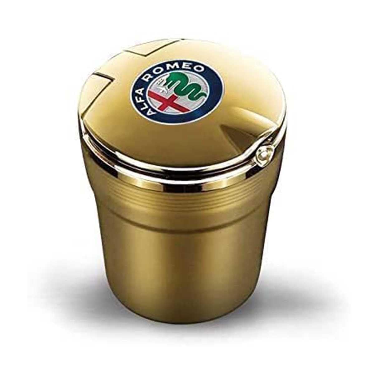 SXSTYSXCLGS Auto Aschenbecher, rauchfreien Aschenbecher mit Deckel für Alfa Romeo Sportiva Giulia Stelvio Mito Giulietta Tonale,Tragbarer Edelstahl Aschenbecher mit LED Licht, Gold von SXSTYSXCLGS