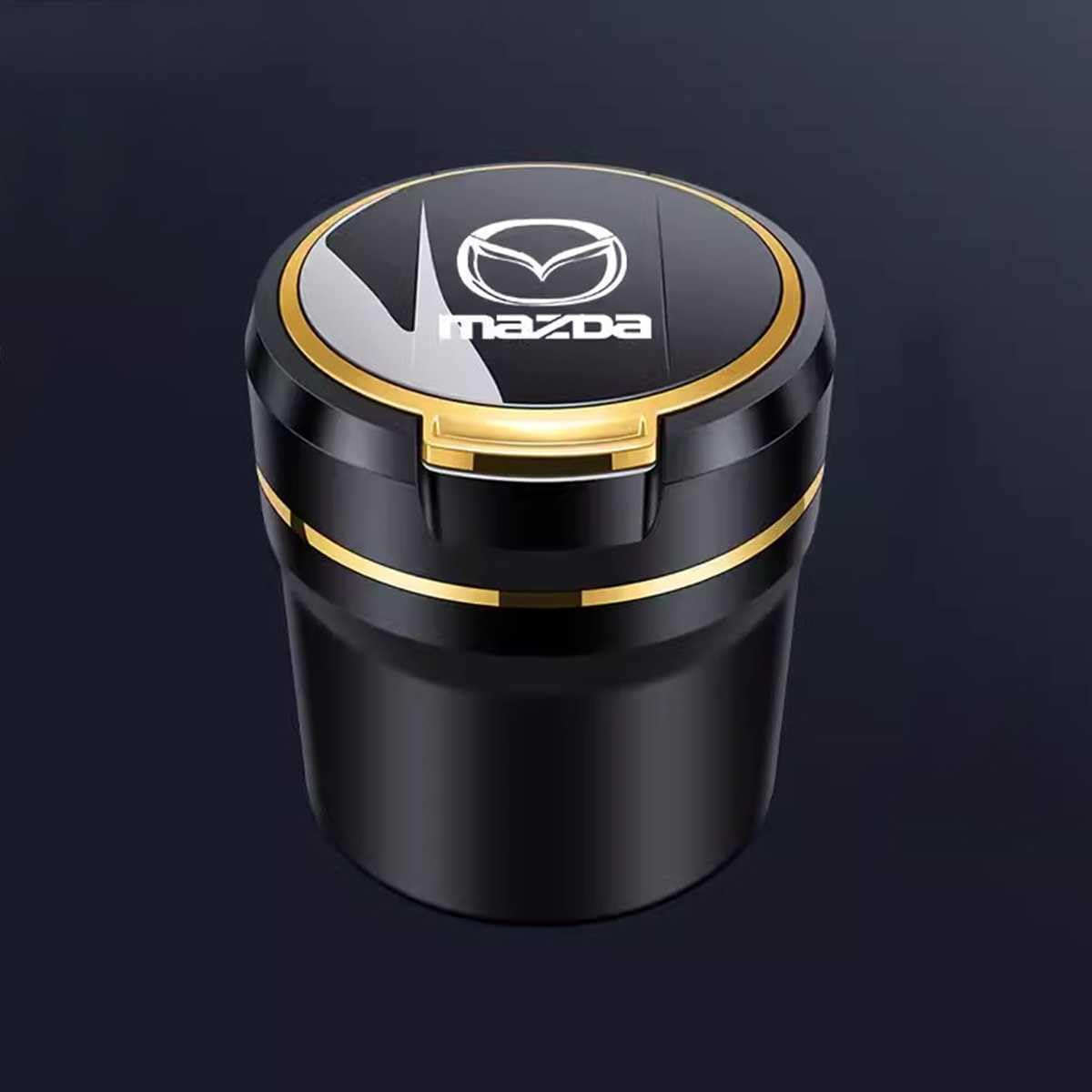 SXSTYSXCLGS Auto Aschenbecher, rauchfreien Aschenbecher mit Deckel für Mazda 2 3 5 6 Cx7 Cx5 Cx9 Cx-5 Cx3 MX-5 CX30,Tragbarer Edelstahl Aschenbecher mit LED Licht, Gold-A von SXSTYSXCLGS