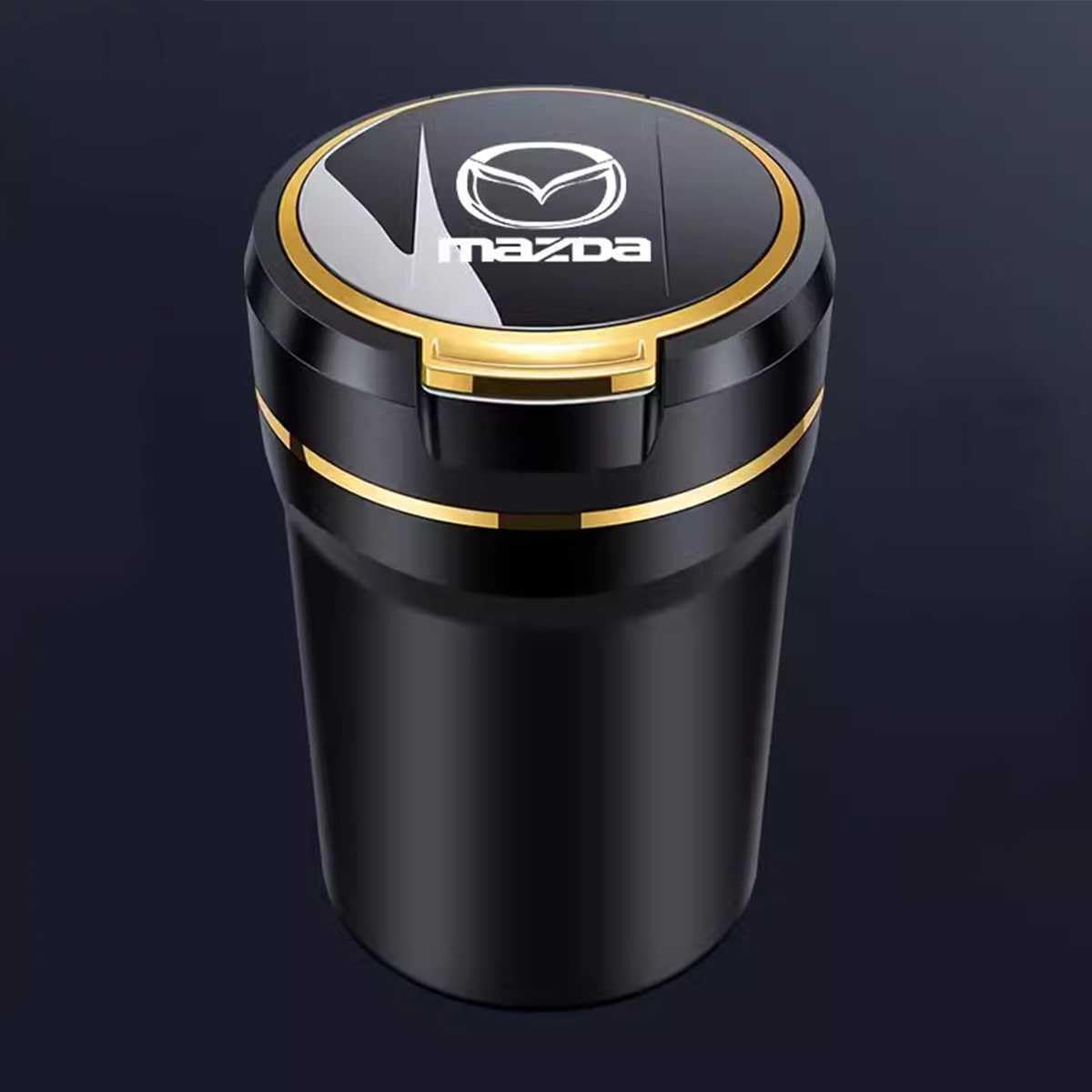 SXSTYSXCLGS Auto Aschenbecher, rauchfreien Aschenbecher mit Deckel für Mazda 2 3 5 6 Cx7 Cx5 Cx9 Cx-5 Cx3 MX-5 CX30,Tragbarer Edelstahl Aschenbecher mit LED Licht, Gold-C von SXSTYSXCLGS