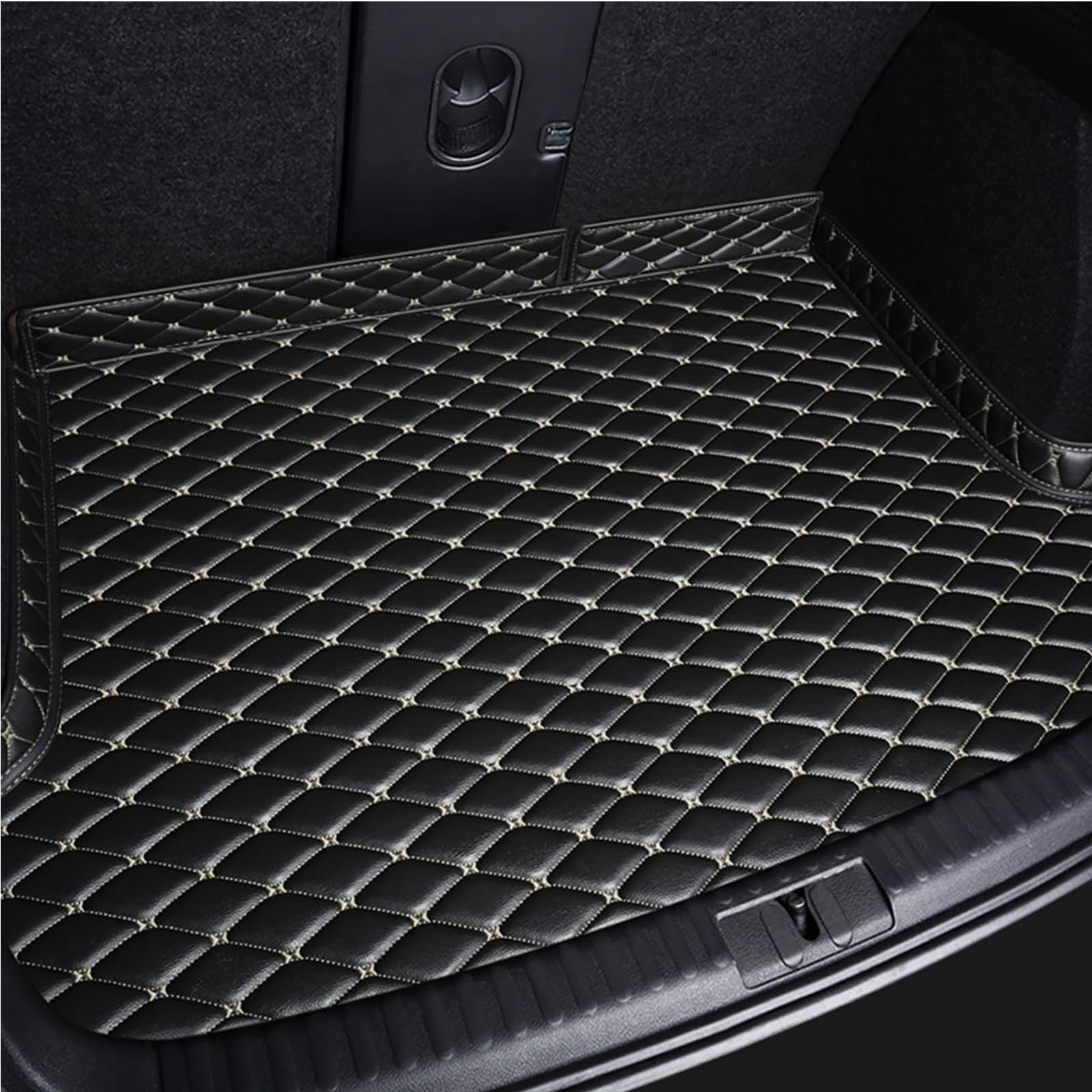 Kofferraum Schutzmatte für Audi Q7 7 Seats 2006-2015 (with Fence on The Left Side, No Slide), kofferraummatten Abdeckung Gummi Wasserdicht Cargo Schutzmatte Auto Zubehör,Black-White von SXXTS