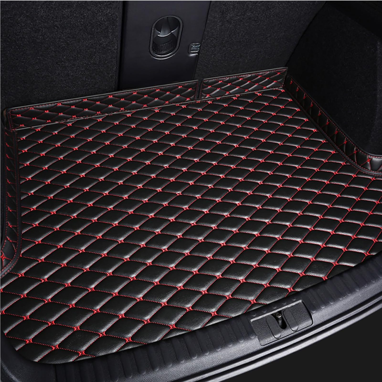 Kofferraum Schutzmatte für Nissan Tiida 2006-2010, kofferraummatten Abdeckung Gummi Wasserdicht Cargo Schutzmatte Auto Zubehör,Black-Red von SXXTS