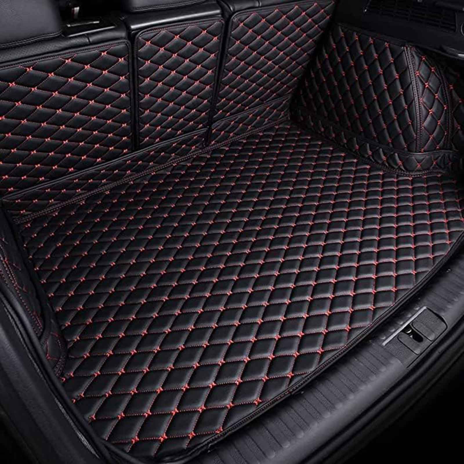 Kofferraum Schutzmatte für V-W T-Cross 2019 2020 2021 2022 2023, Kofferraummatte Kofferraumwanne Kofferraumschutz Auto Hundedecke wasserdicht All Inclusive Stil Liner Tray,Black Red von SXZMAZS