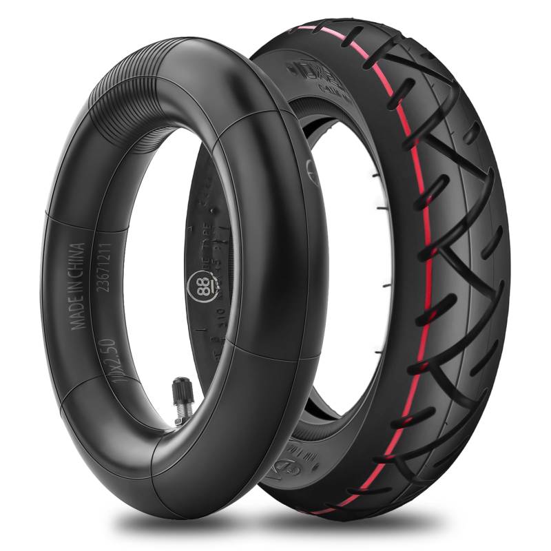 SYACHI 10x2.50 Inner Tube and Tire, Heavy Duty 60/70-6.5 Tire and Thicker 30% Rubber Inner Tube with Straight Valve, Fits Most Electric Scooters with 10 Inch Tires von SYACHI