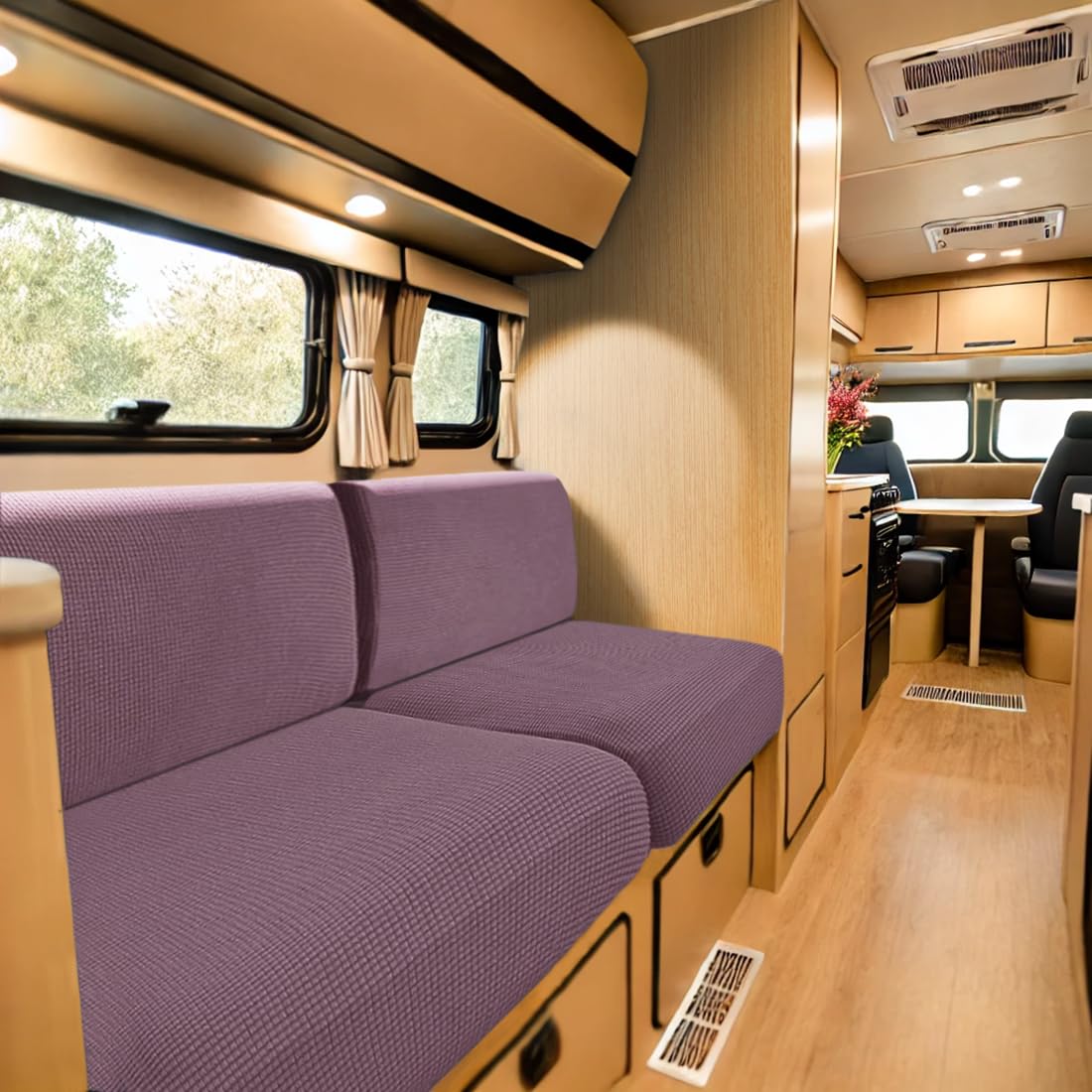 SYLC Bezüge Für Wohnwagenpolster Jacquard, rutschfeste Wohnmobil Sitzbezüge Mit 2 Cord, Sofa Sitzkissenbezug Für Schonbezug Wohnwagen Polster (Purple,W 160-195 cm, D 60-90 cm) von SYLC