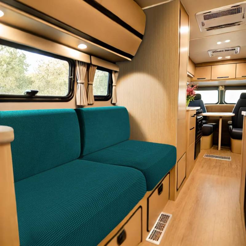 SYLC Bezüge Für Wohnwagenpolster Jacquard, rutschfeste Wohnmobil Sitzbezüge Mit 2 Cord, Sofa Sitzkissenbezug Für Schonbezug Wohnwagen Polster (Teal,W 130-160 cm, D 60-90 cm) von SYLC