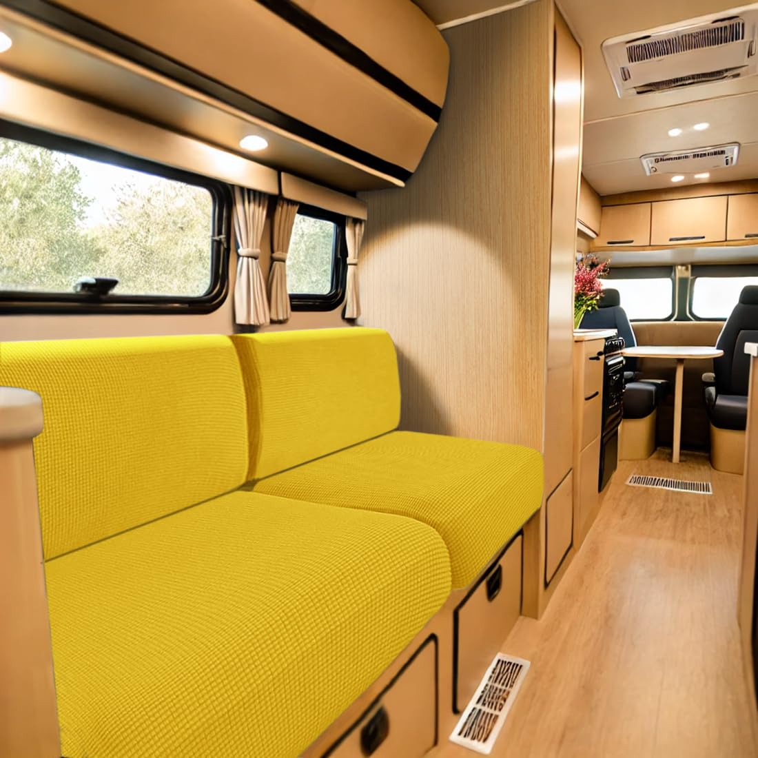 SYLC Bezüge Für Wohnwagenpolster Jacquard, rutschfeste Wohnmobil Sitzbezüge Mit 2 Cord, Sofa Sitzkissenbezug Für Schonbezug Wohnwagen Polster (Yellow,W 130-160 cm, D 60-90 cm) von SYLC