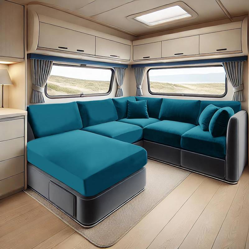 SYLC Samt Bezüge Für Wohnwagenpolster, rutschfeste Wohnmobil Sitzbezüge Mit 2 Cord, Sofa Sitzkissenbezug Für Schonbezug Wohnwagen Polster (Dark Teal,Rectangle 5XL) von SYLC