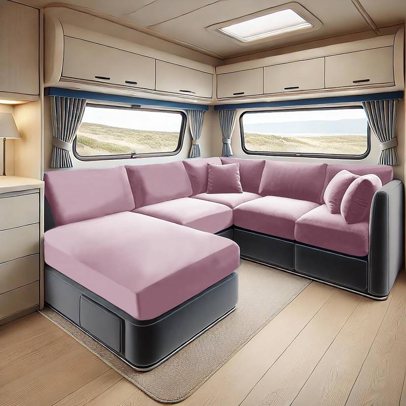 SYLC Samt Bezüge Für Wohnwagenpolster, rutschfeste Wohnmobil Sitzbezüge Mit 2 Cord, Sofa Sitzkissenbezug Für Schonbezug Wohnwagen Polster (pink,Rectangle 2XL) von SYLC