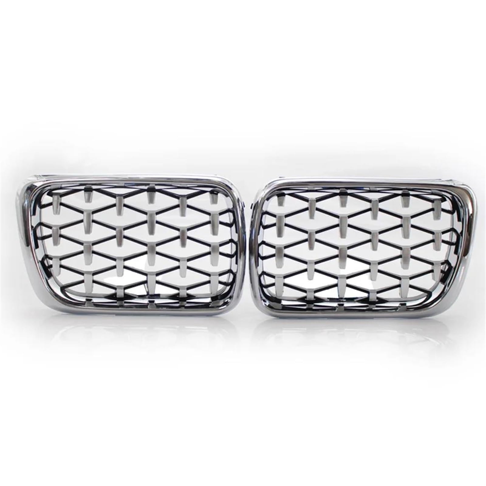 Frontstoßstangengrill 2Pcs Auto Front Hood Niere Grille Für E36 3 Serie 1997 1998 1999 Diamant Meteor Stil Racing Grills Auto Zubehör Nebelscheinwerfer Gitter(Silber) von SYLTER