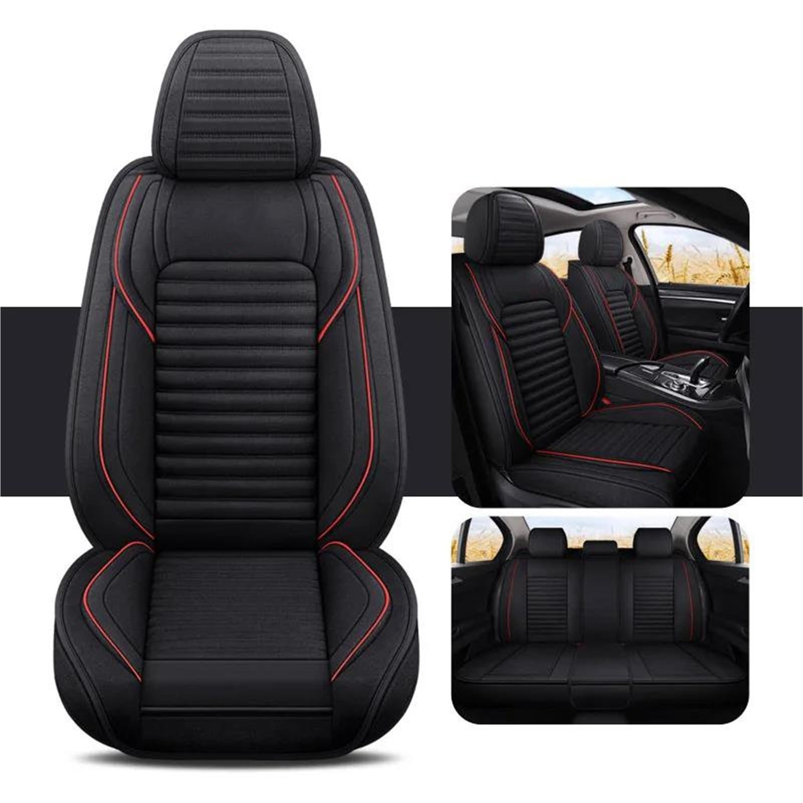 SYLTER Sitzbezüge Auto Autositzbezüge Komplettset für Golf 8 Autositzbezüge Autositzkissen Zubehör Innenausstattung Vordersitzbezüge(Black red 5PCS) von SYLTER