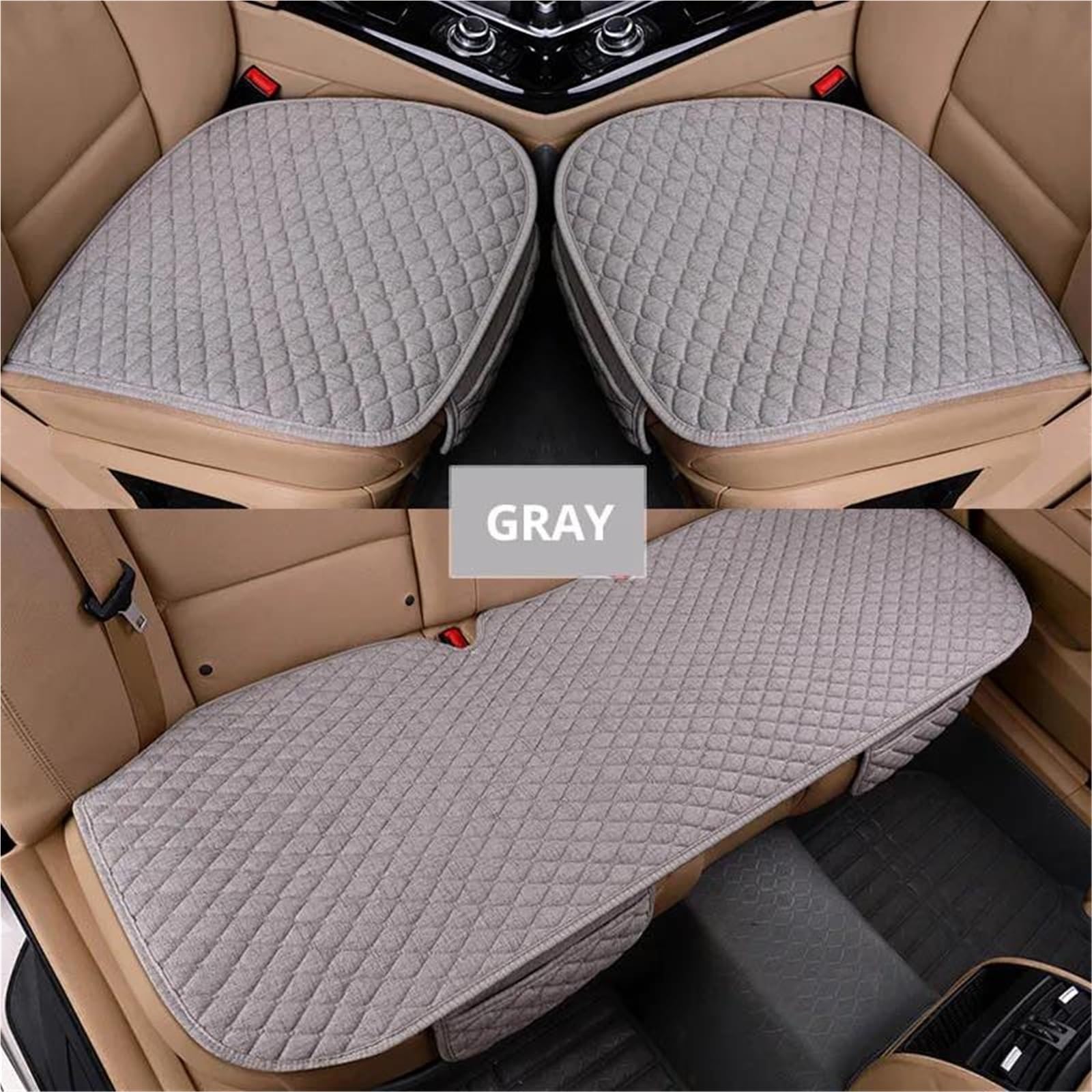 SYLTER Sitzbezüge Auto Autositzbezüge vorne/hinten/komplettes Set, wählen Sie Autositzkissen, Leinenstoff, Autozubehör, Universalgröße, rutschfest Vordersitzbezüge(Gray 3 Piece) von SYLTER