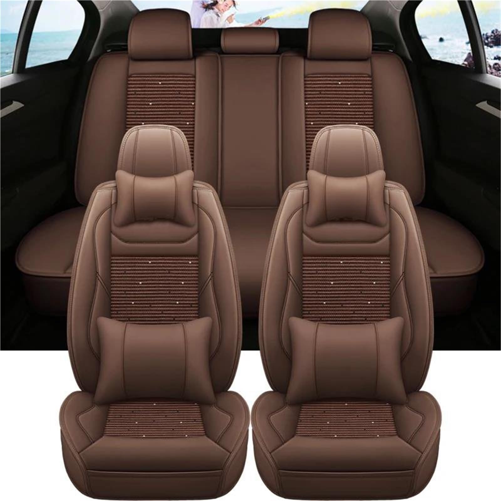 SYLTER Sitzbezüge Auto Autositzbezug, kompletter Satz für Seat für Altea XL, Autozubehör, Innenausstattung, wasserdicht Vordersitzbezüge(Brown 9 PCS) von SYLTER