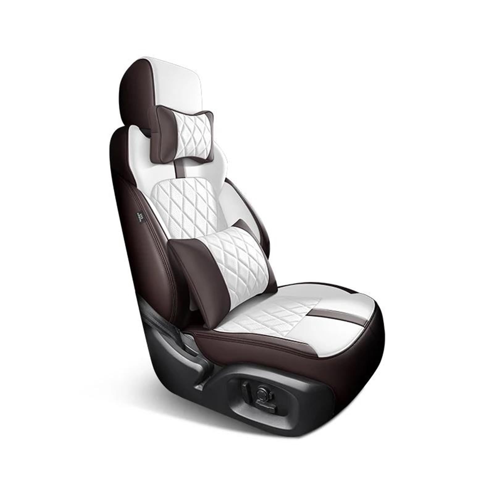 SYLTER Sitzbezüge Auto Komplettset Custom Leder Auto Sitzbezüge Für Nissan Für Tiida 2005 2006 2007 2008 2009 Auto Zubehör Innen Teile Vordersitzbezüge(BN WH+Pillow) von SYLTER