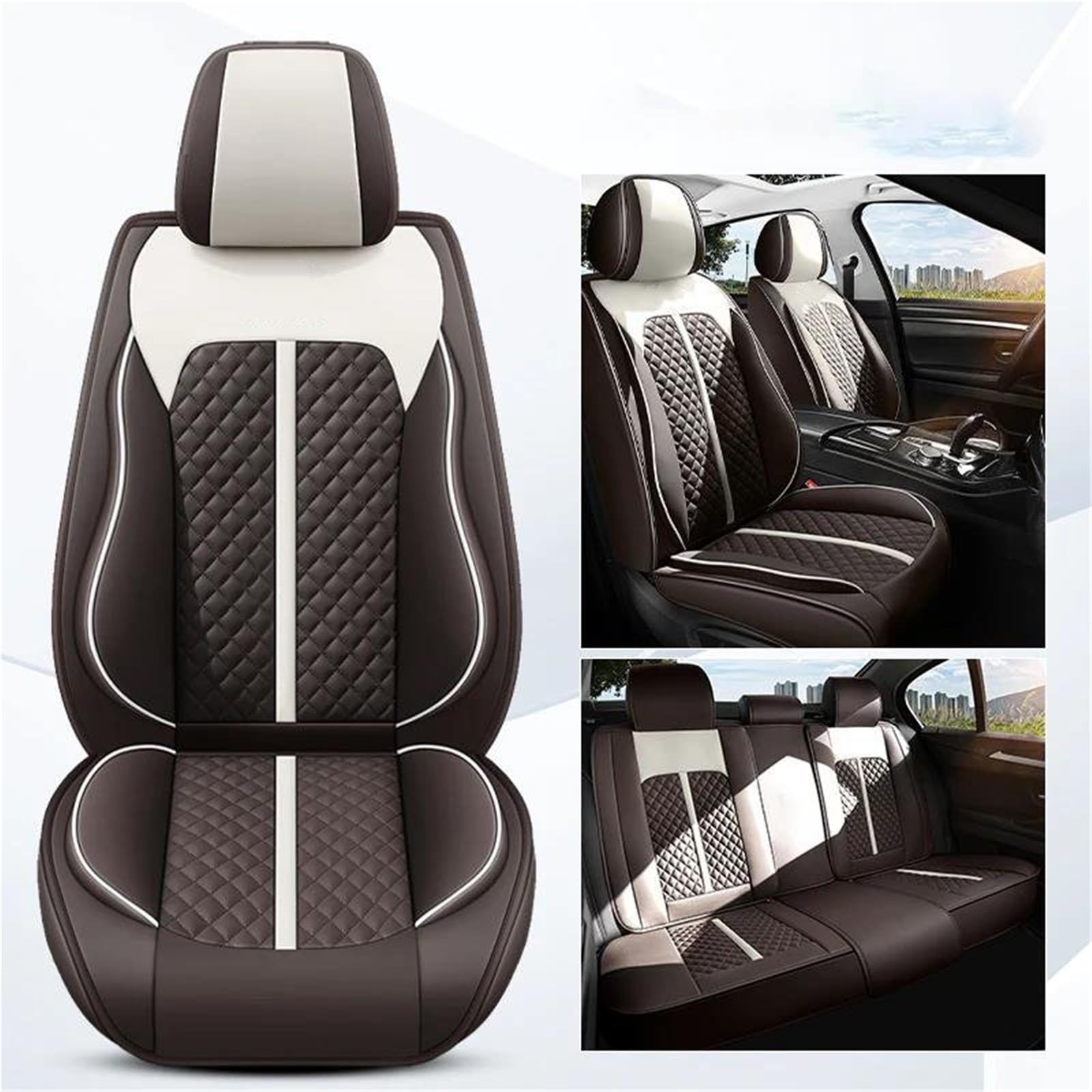 SYLTER Sitzbezüge Auto Leder-Autositzbezug für Infiniti EX, Innenzubehör, Autositzbezüge, Autositzkissen Vordersitzbezüge(Brown 5PCS) von SYLTER