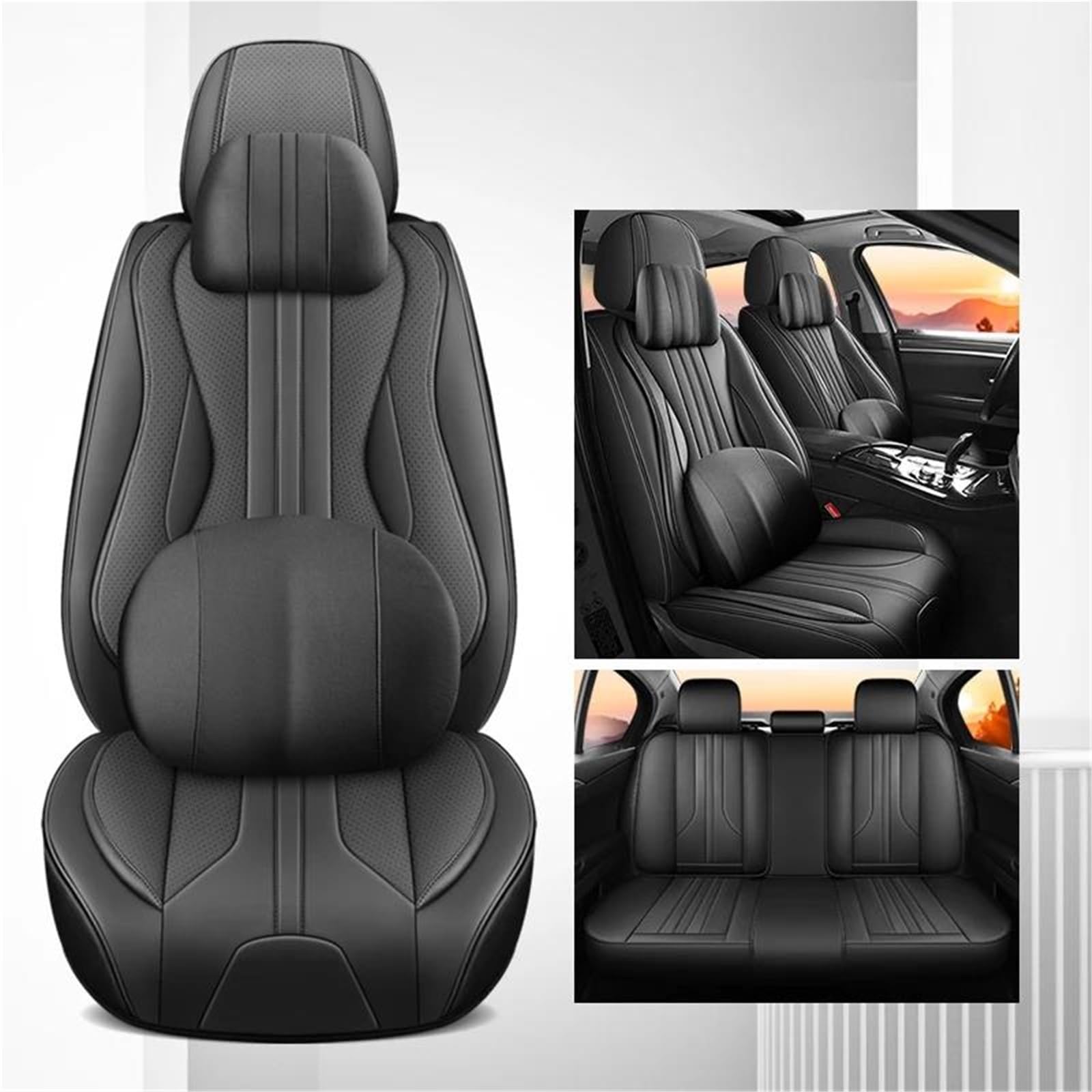 SYLTER Sitzbezüge Auto Luxuriöse modische Autositzbezüge aus Leder für Cayenne für WK2, kompletter Satz Vordersitzbezüge(Black 9 PCS) von SYLTER