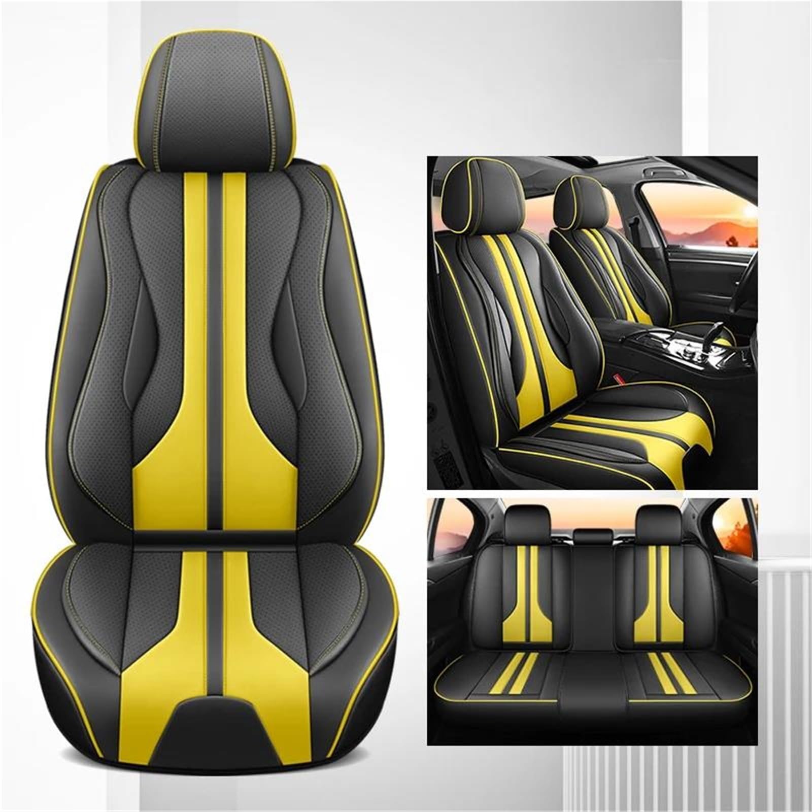 SYLTER Sitzbezüge Auto Luxus-Leder-Mode-Autositzbezüge für Jeep für Grand für Cherokee für WK2 Vollständiger Satz Vordersitzbezüge(Yellow 5 PCS) von SYLTER