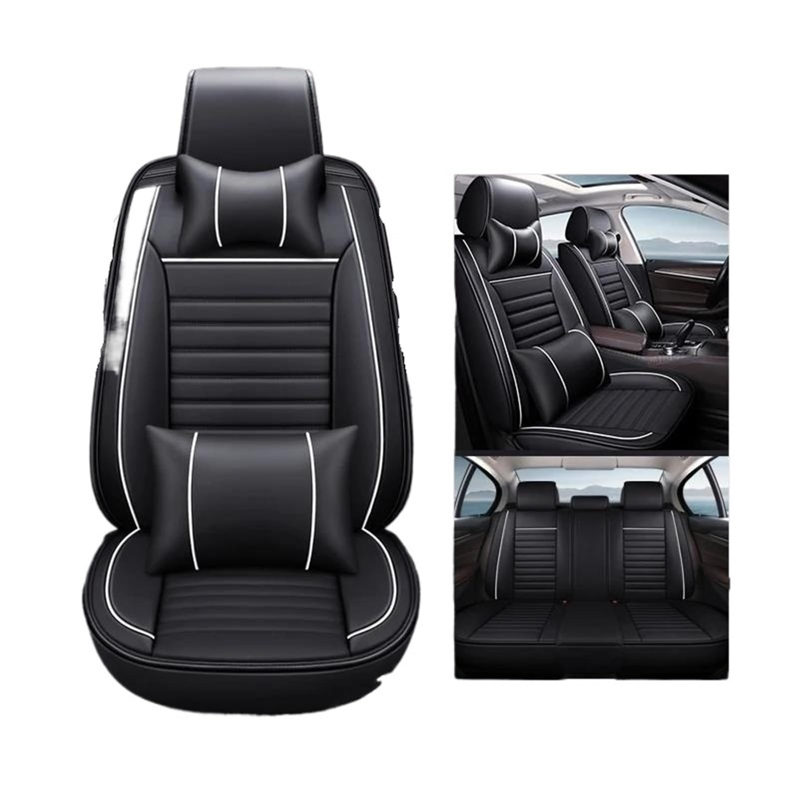 SYLTER Sitzbezüge Auto Volle Set Auto Sitz Abdeckung Für Skoda Für Karoq Für Rapid Auto Leder Innen Zubehör Auto Sitzbezüge Auto Sitzkissen Vordersitzbezüge(Bk White+Cushion) von SYLTER