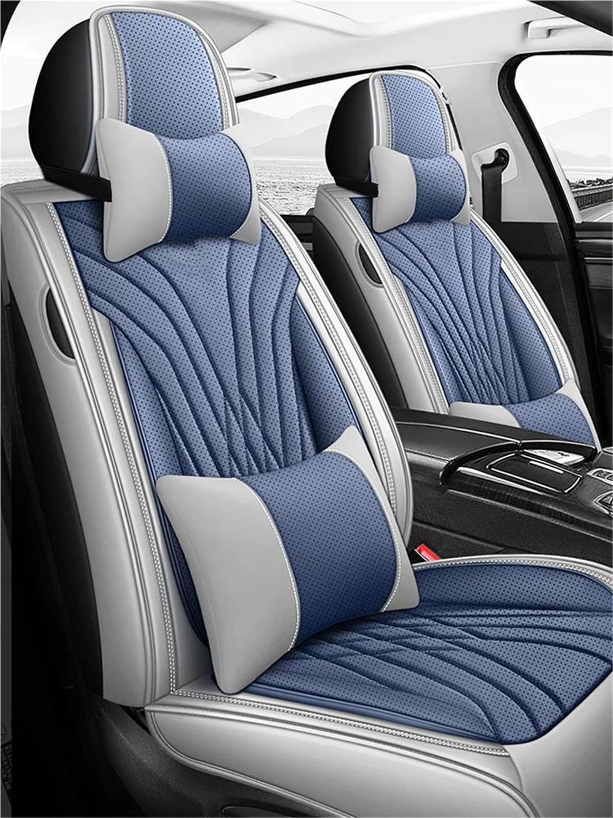 SYLTER Sitzbezüge Auto Vollständiger Satz Autositzbezüge für Seat für Arona, Autositzbezüge, Autositzkissen-Zubehör Vordersitzbezüge(Blue+Cushion) von SYLTER