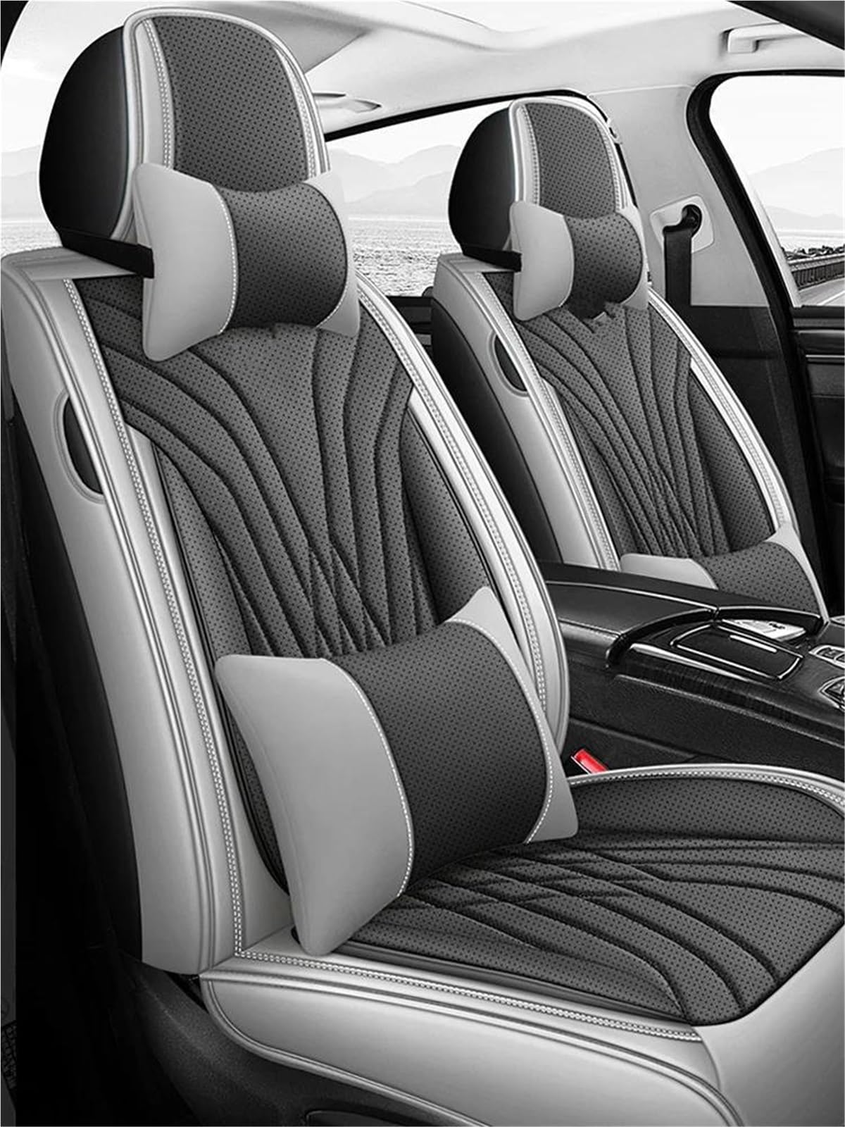 SYLTER Sitzbezüge Auto Vollständiger Satz Autositzbezüge für Seat für Arona, Autositzbezüge, Autositzkissen-Zubehör Vordersitzbezüge(Gray+Cushion) von SYLTER