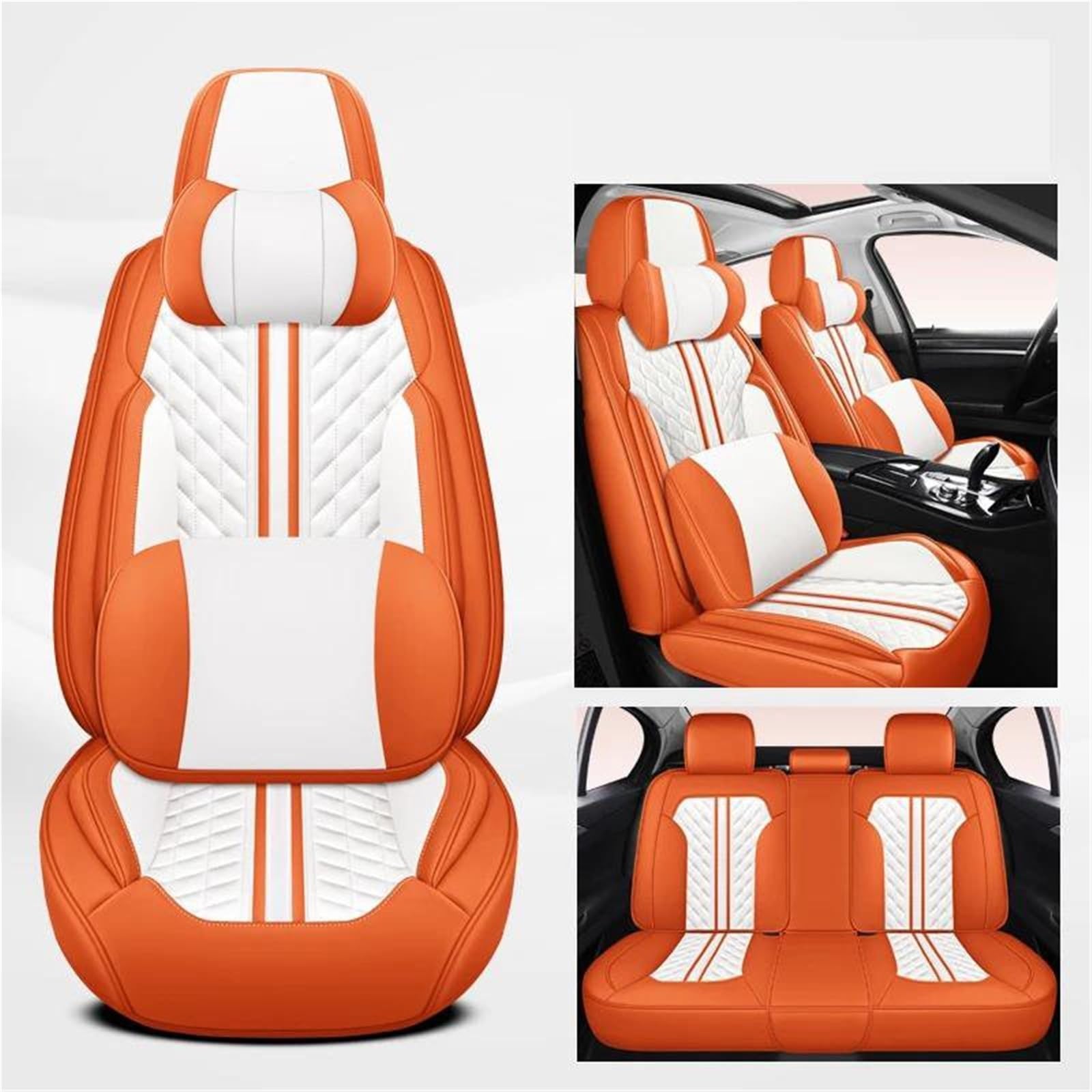 SYLTER Sitzbezüge Auto Vollständiger Satz Leder-Autositzbezüge für Dodge für Nitro Zubehör Autositzbezüge Autositzkissen Vordersitzbezüge(Orange+Cushion) von SYLTER